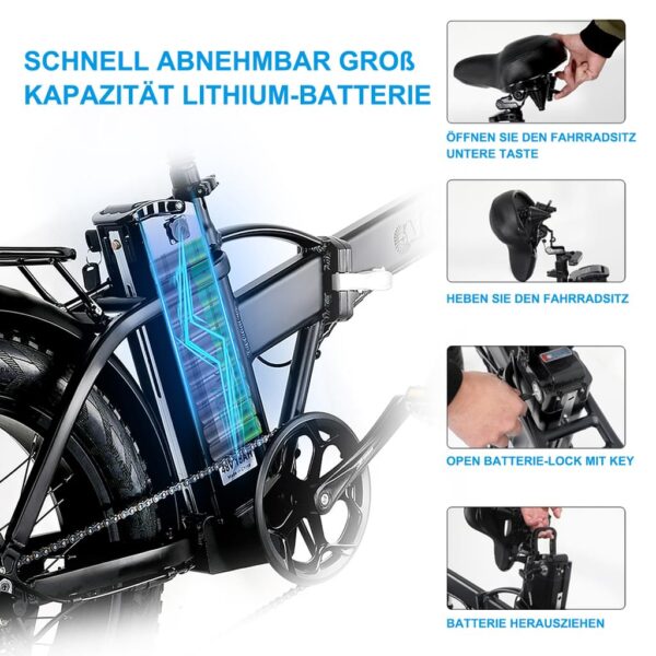 20 Zoll Elektrofahrrad Fatbike – Klappbares E-Bike, 750W Motor, – Bild 2
